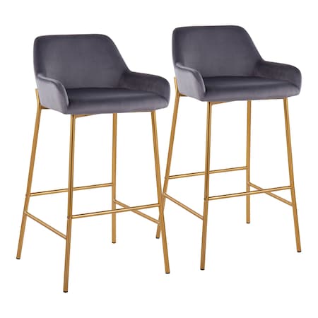 LumiSource Daniella Contemporary/Glam Fixed-Height Barstool in Gold Metal and Silver Velvet - Set of 2